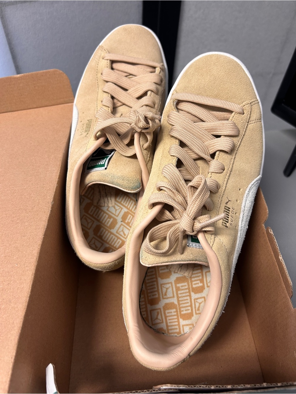 Puma Suede Low-Top Sneakers in Tan and White